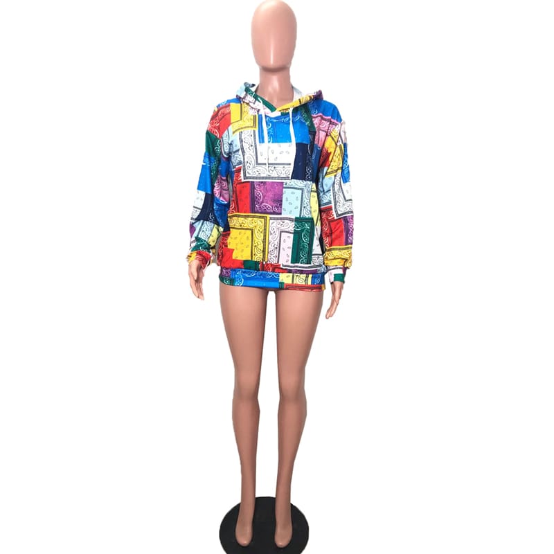 S-XXL Women Fashion Multicolor Graphic Print Long Sleeve Hoodie