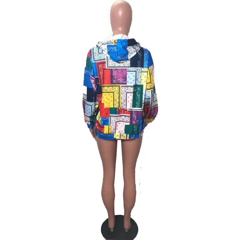 S-XXL Women Fashion Multicolor Graphic Print Long Sleeve Hoodie