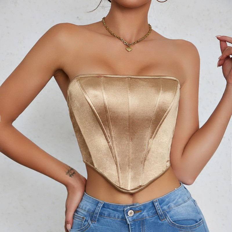 Women Sexy Night Out Solid Color Irregular Hem Tube Top Corset