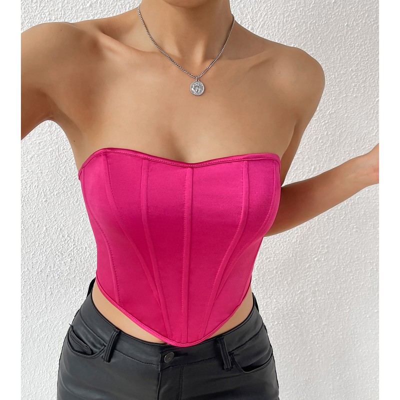 Women Sexy Night Out Solid Color Irregular Hem Tube Top Corset