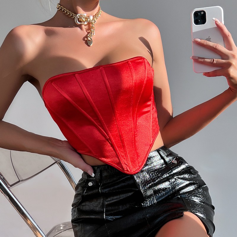 Women Sexy Night Out Solid Color Irregular Hem Tube Top Corset