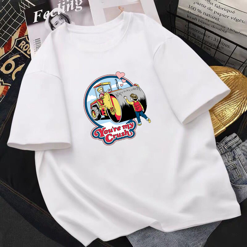 Women Fashion Cartoon Bear Squirrel Print Round Neck Short Sleeve T-Shirt