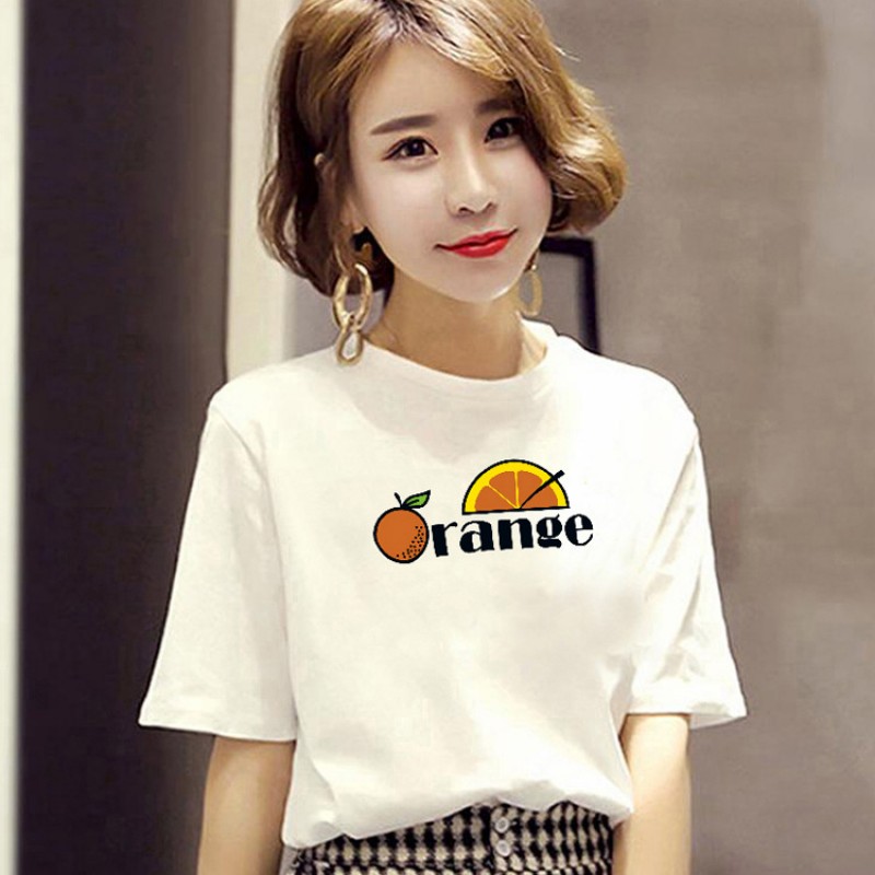 Women'S Fashion Cartoon Letter Print Round Neck Short Sleeve T-Shirt