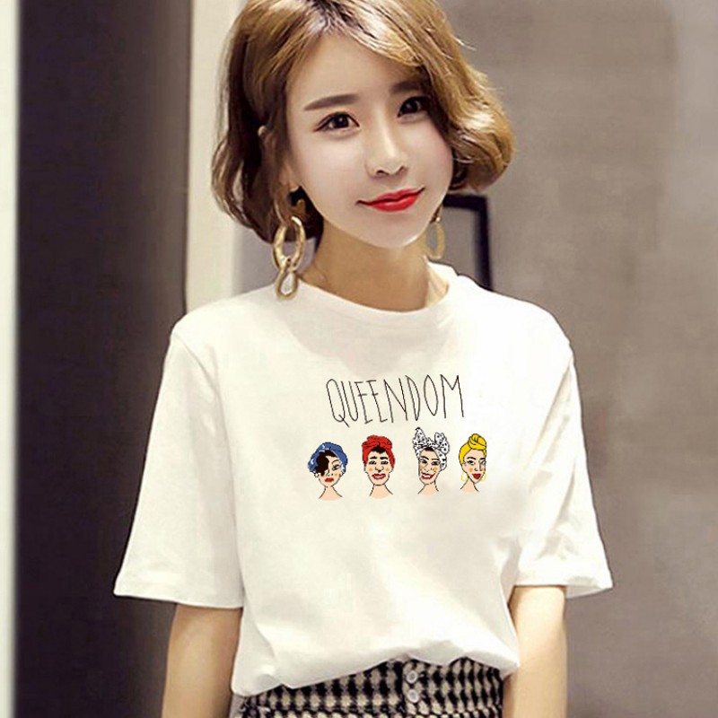 Women'S Fashion Cartoon Letter Print Round Neck Short Sleeve T-Shirt