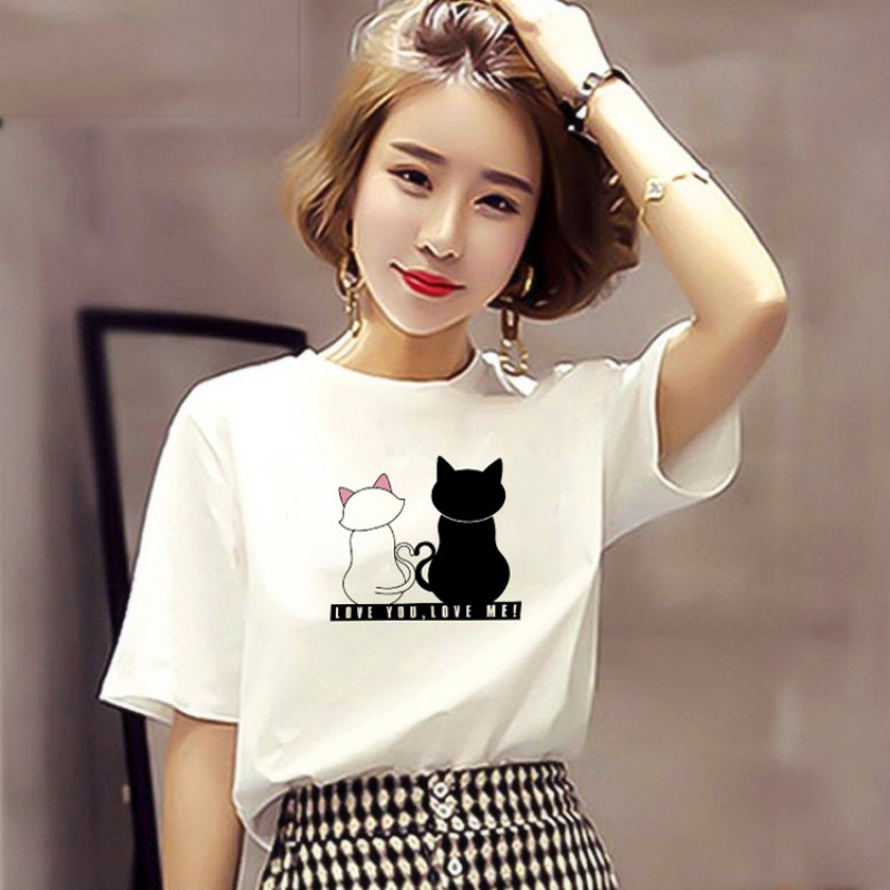 Women'S Fashion Cartoon Letter Print Round Neck Short Sleeve T-Shirt