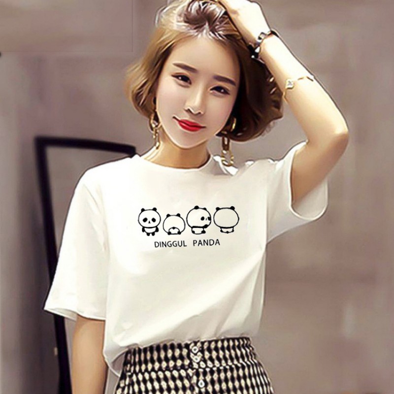 Women'S Fashion Cartoon Letter Print Round Neck Short Sleeve T-Shirt