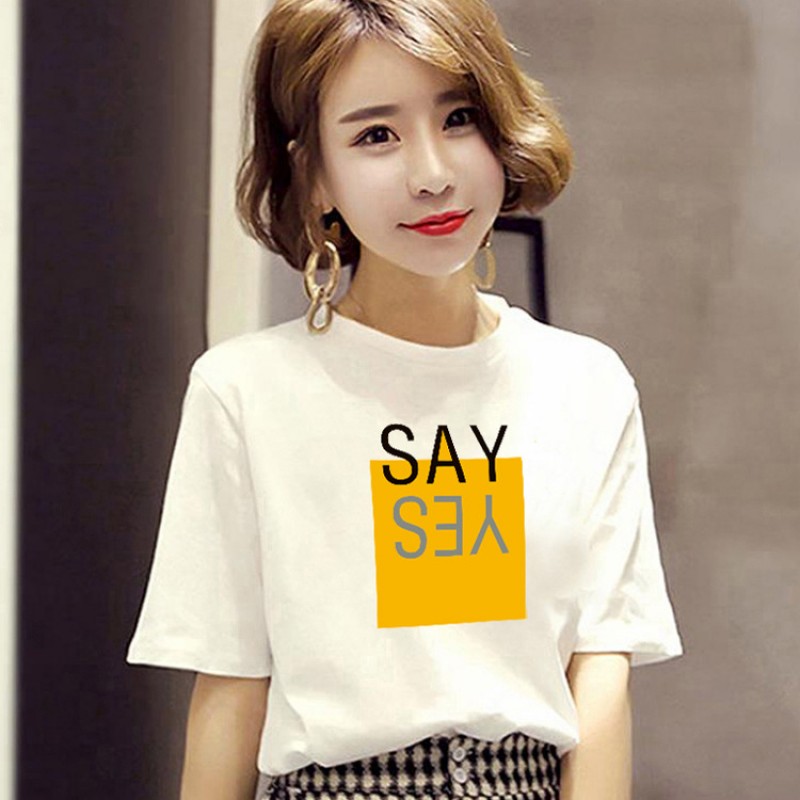 Women'S Fashion Cartoon Letter Print Round Neck Short Sleeve T-Shirt