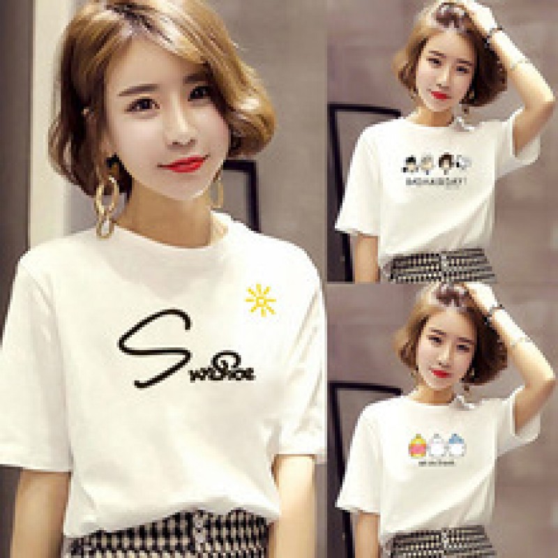 Women'S Fashion Cartoon Letter Print Round Neck Short Sleeve T-Shirt