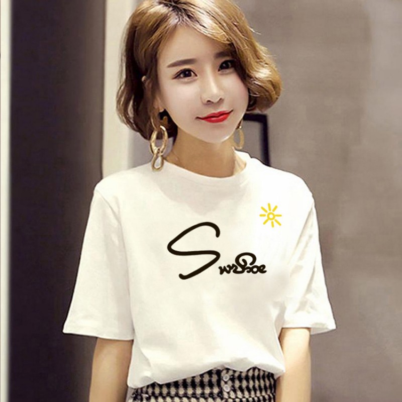 Women'S Fashion Cartoon Letter Print Round Neck Short Sleeve T-Shirt