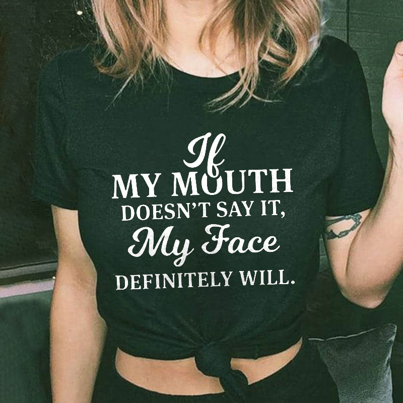 Women Fashion Loose Letter Slogan Print Round Neck Short Sleeve T-Shirt