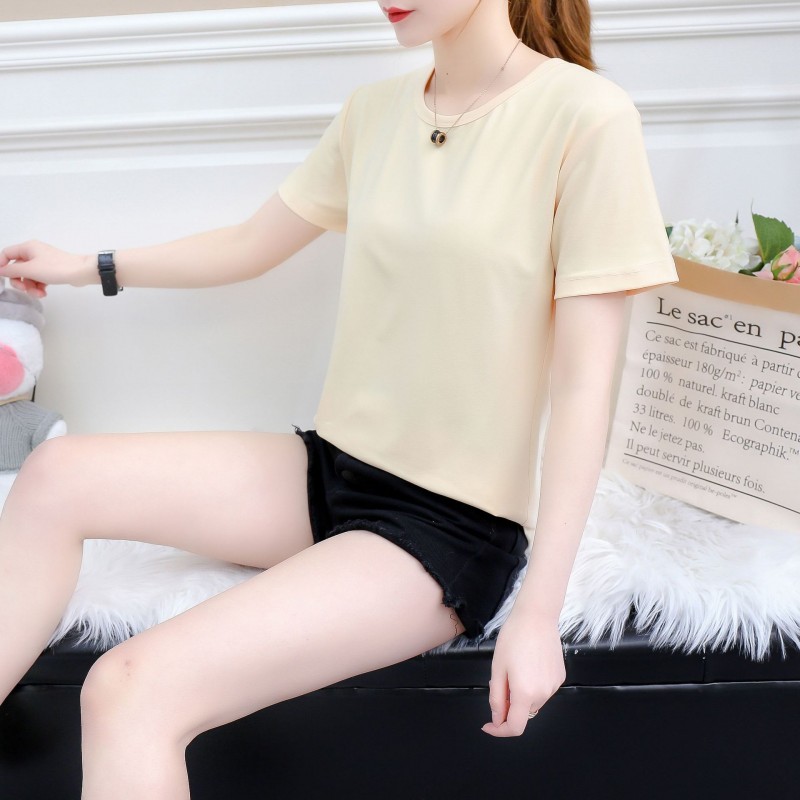 Women Simple Solid Color Loose Short-Sleeved Blank T-Shirt