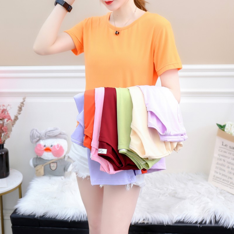 Women Simple Solid Color Loose Short-Sleeved Blank T-Shirt