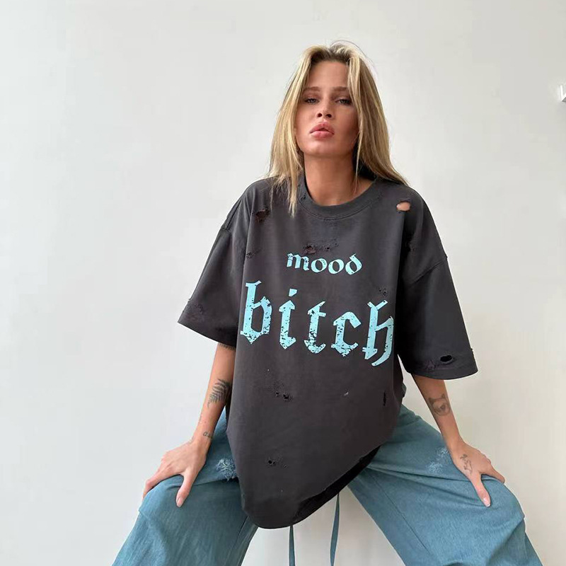 Street Women Casual Alphabet Print Loose Tee