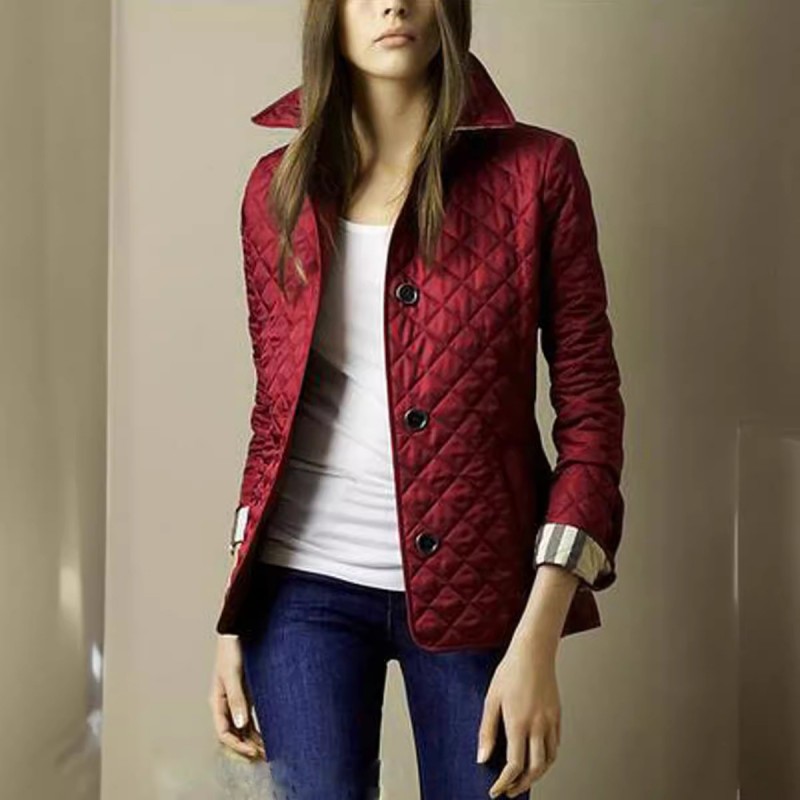 Women Fashion Lapel Single-Breasted Slim-Fit Warm Cotton-Padded Jacket Coat