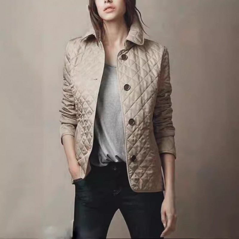 Women Fashion Lapel Single-Breasted Slim-Fit Warm Cotton-Padded Jacket Coat