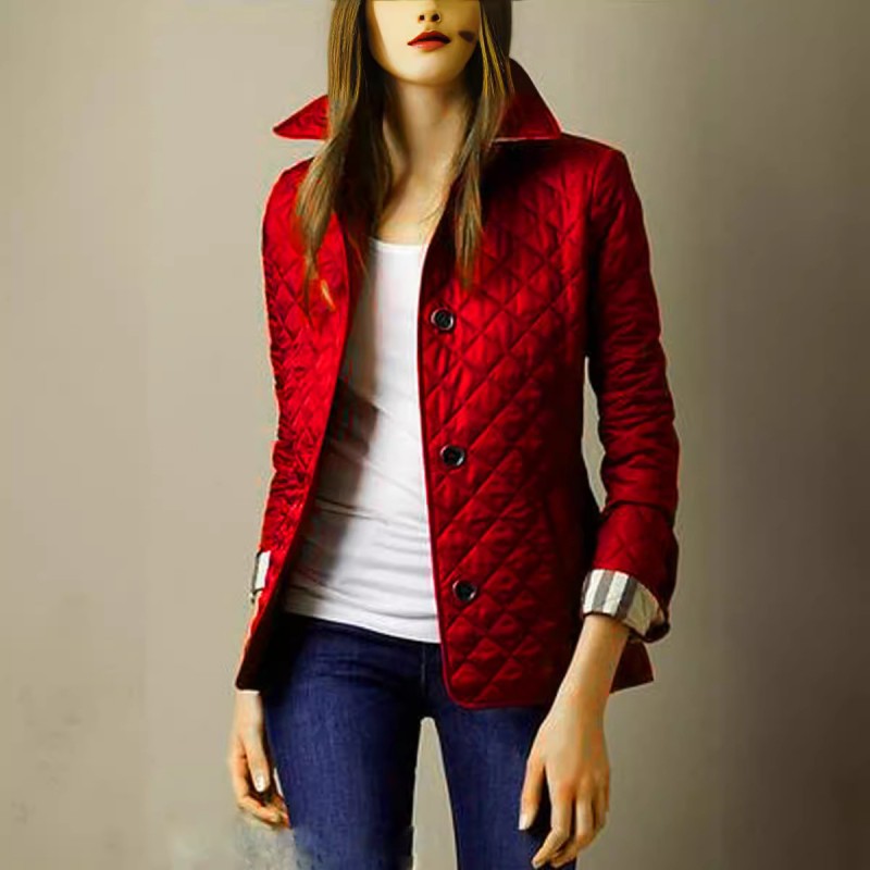 Women Fashion Lapel Single-Breasted Slim-Fit Warm Cotton-Padded Jacket Coat