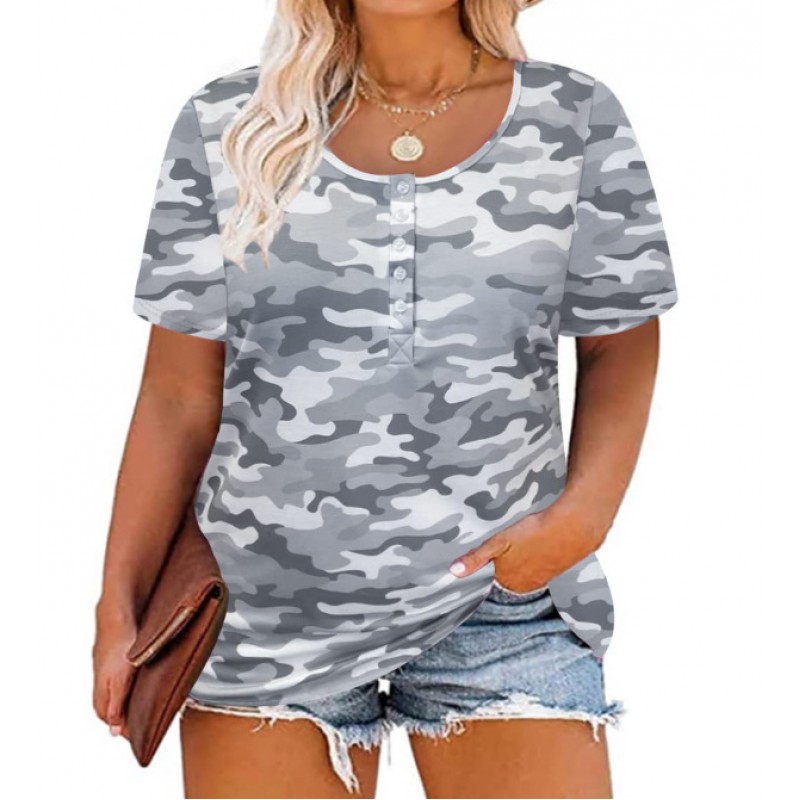 Women Fashion Casual Floral Print Round Neck Short...