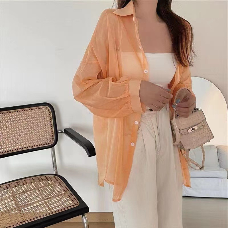 Summer Women Casual Pearlescent Shirt Long Sleeve Shirt