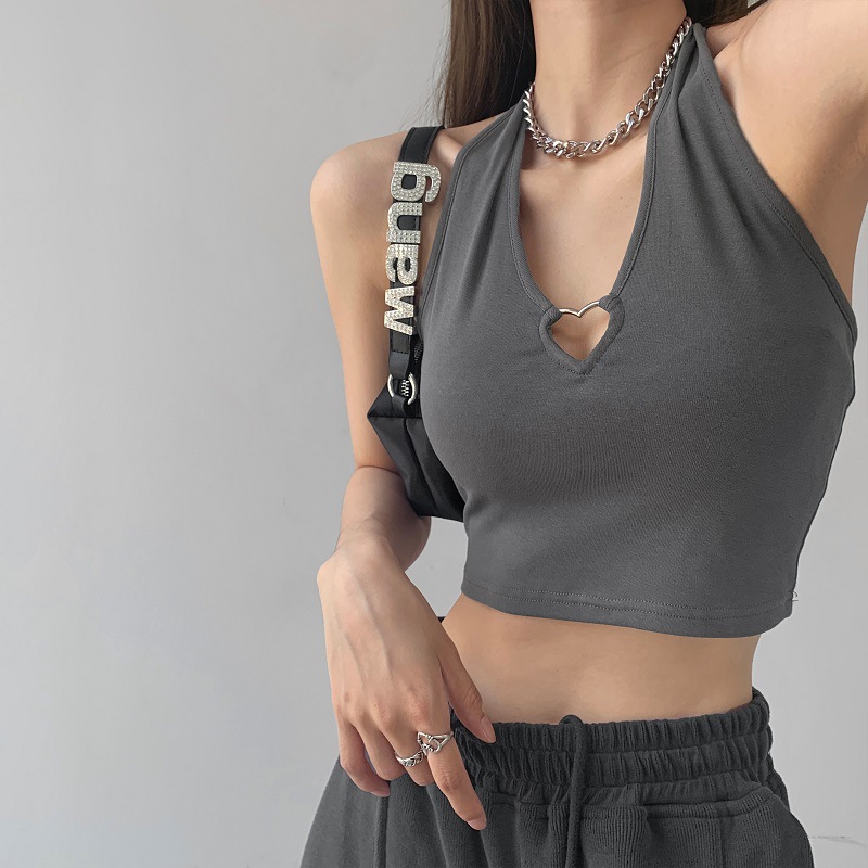 Women Fashion Solid Color Neck Cropped Top