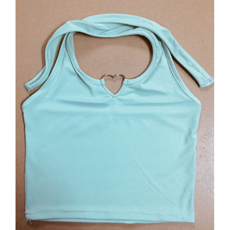 Women Fashion Solid Color Neck Cropped Top