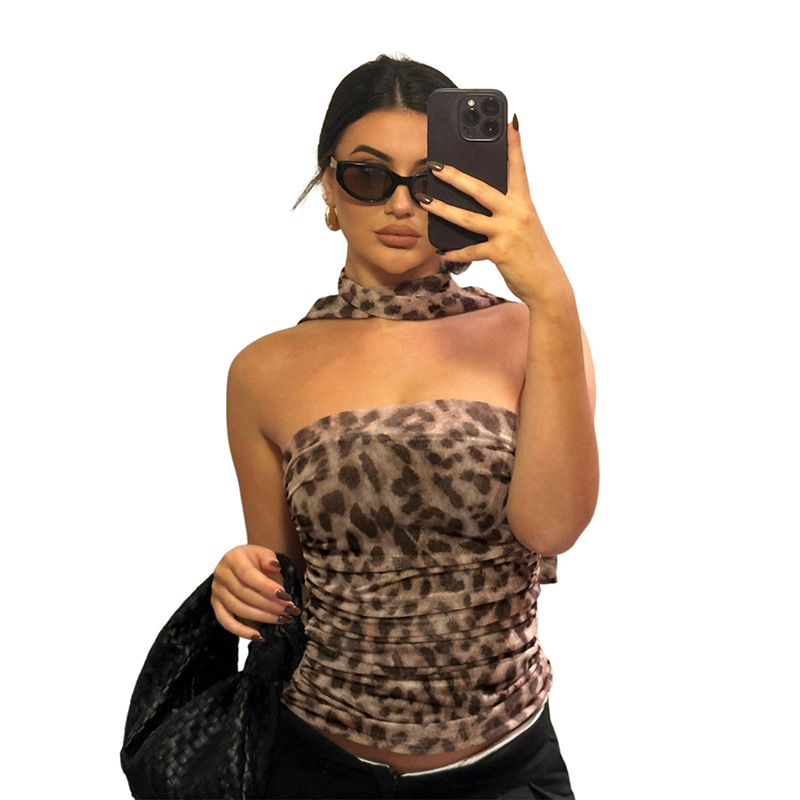 Sexy Summer Women Fashion Street Hot Girl Leopard Scarf Sexy Slim Tube Top