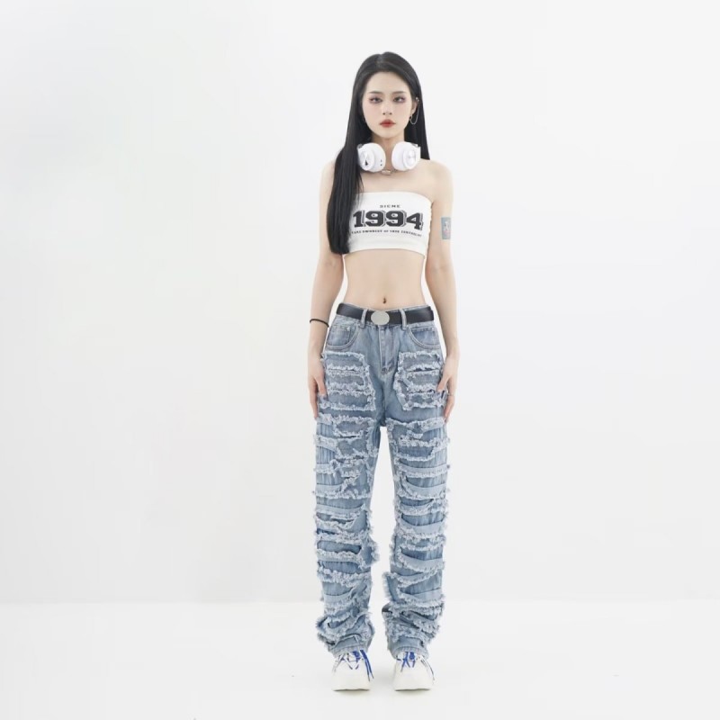 Women Fashion Retro Ripped Jeans