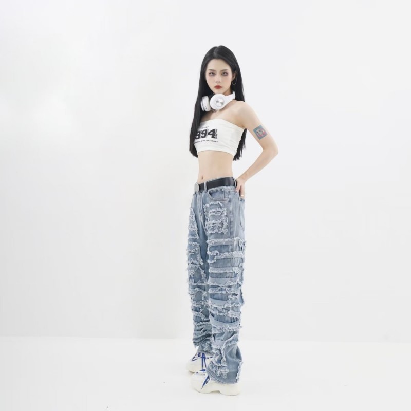 Women Fashion Retro Ripped Jeans