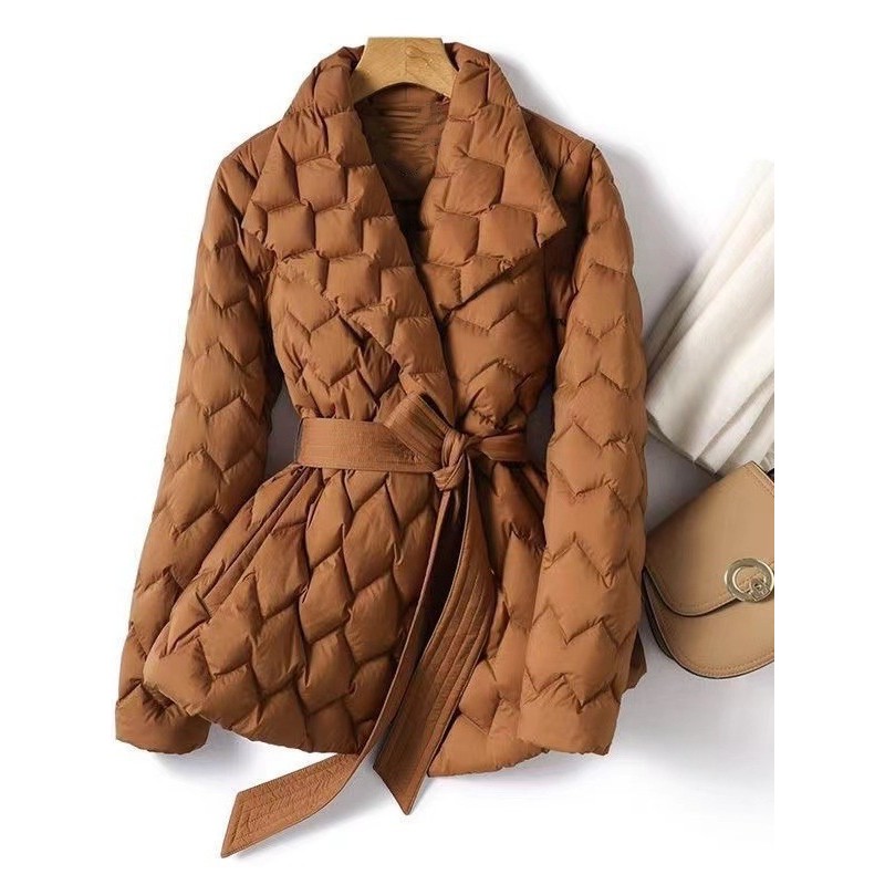 Women Winter Elegant Water Ripple Quilted Light Down Cotton-Padded Coat