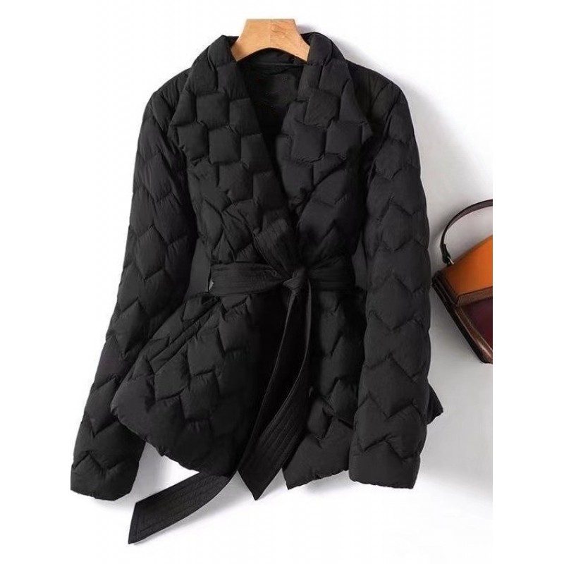 Women Winter Elegant Water Ripple Quilted Light Down Cotton-Padded Coat