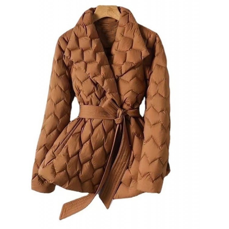 Women Winter Elegant Water Ripple Quilted Light Down Cotton-Padded Coat