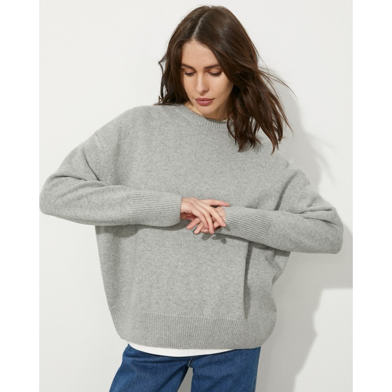 Winter Women Casual Solid Color Crewneck Knit Sweater