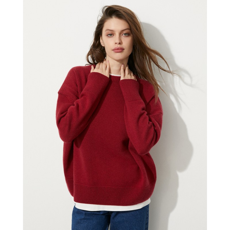 Winter Women Casual Solid Color Crewneck Knit Sweater