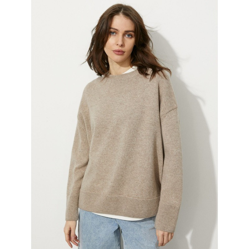 Winter Women Casual Solid Color Crewneck Knit Sweater