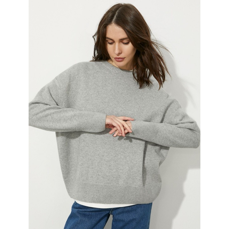 Winter Women Casual Solid Color Crewneck Knit Sweater