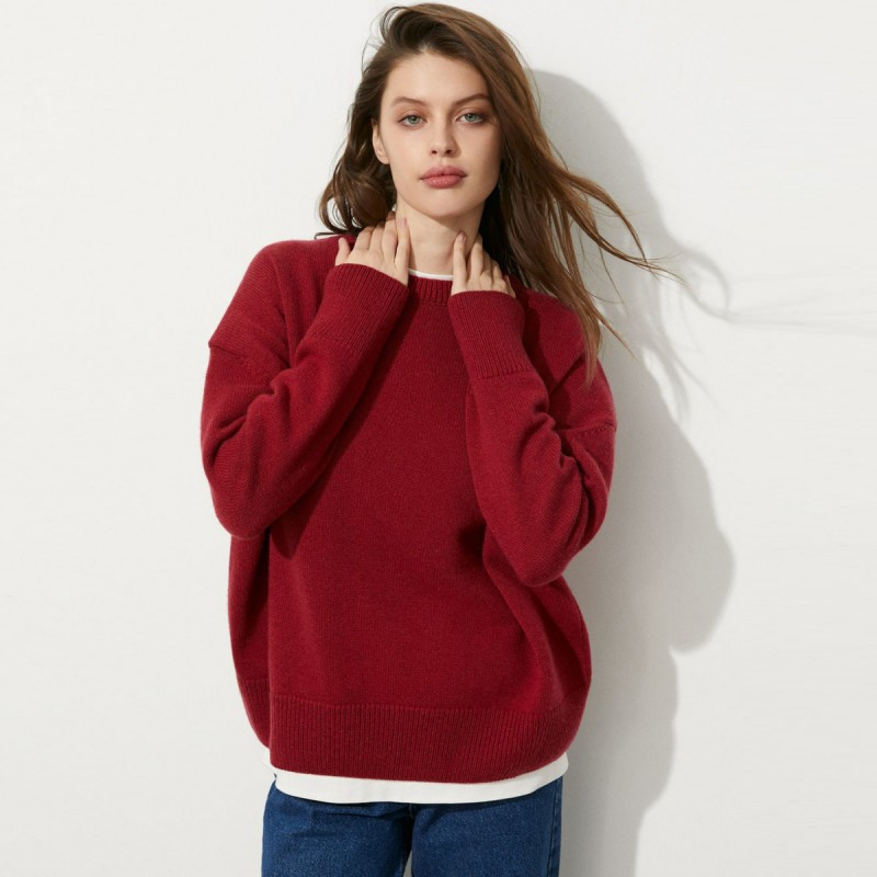 Winter Women Casual Solid Color Crewneck Knit Swea...