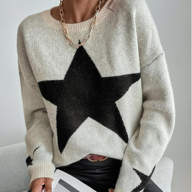 Winter Women Casual Five-Pointed Star Jacquard Kni...