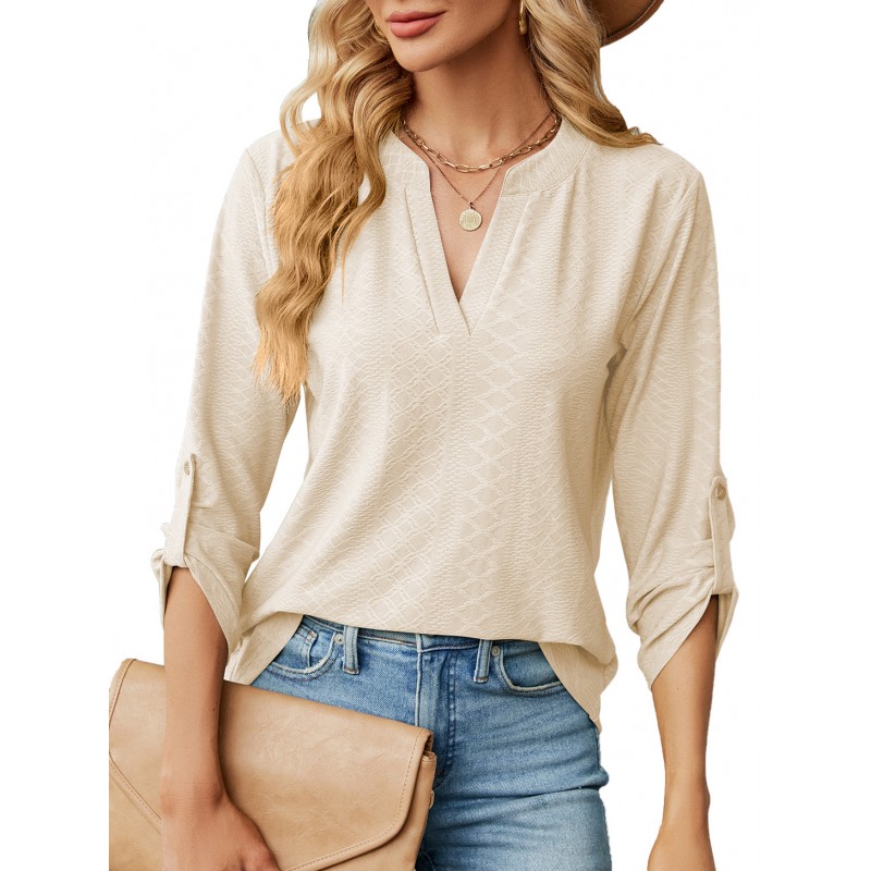 Summer Women Casual Solid Color V-Neck Shirt Top