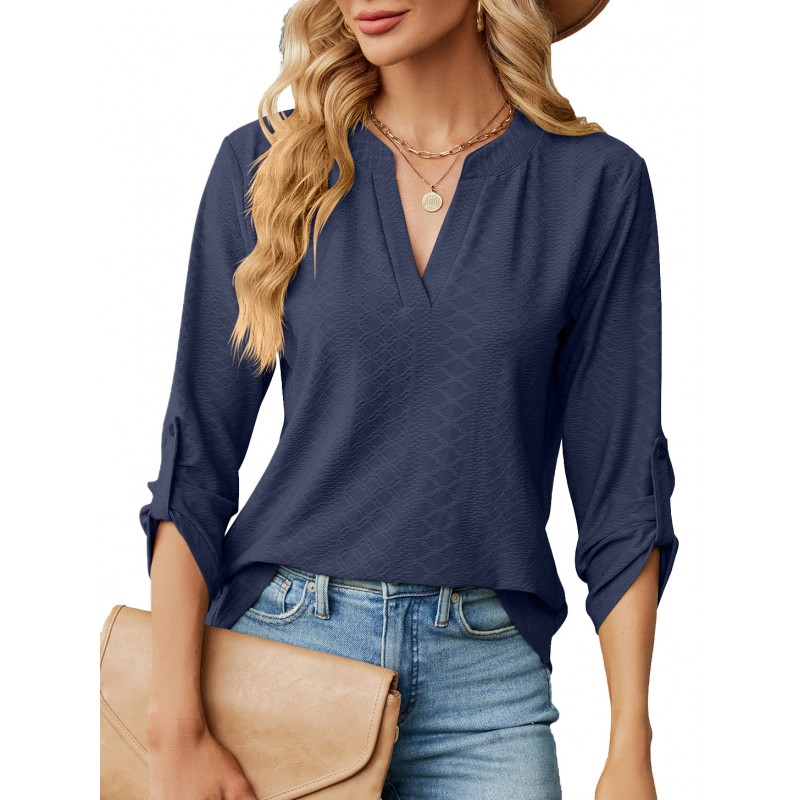 Summer Women Casual Solid Color V-Neck Shirt Top