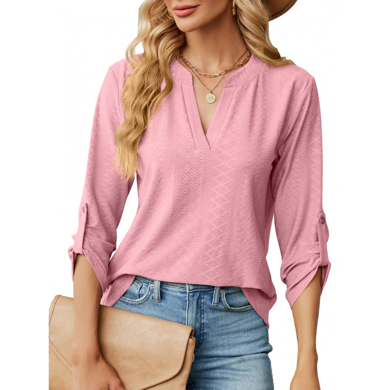 Summer Women Casual Solid Color V-Neck Shirt Top