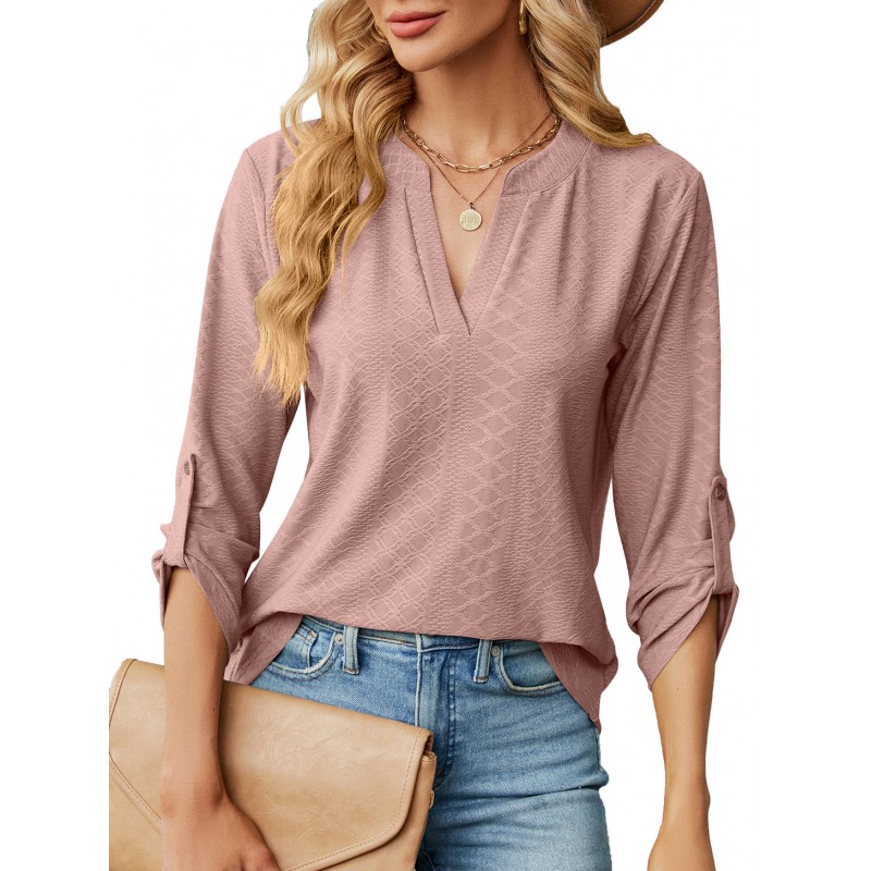 Summer Women Casual Solid Color V-Neck Shirt Top