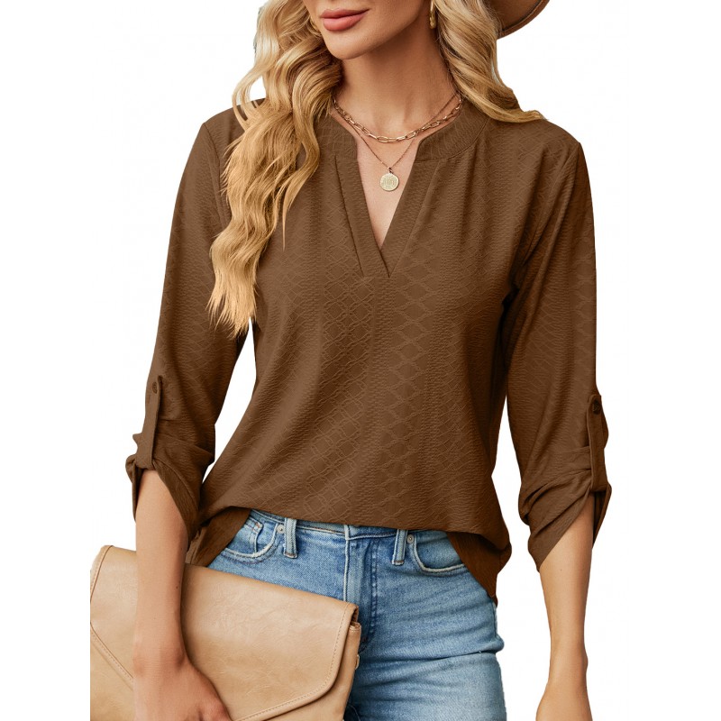 Summer Women Casual Solid Color V-Neck Shirt Top