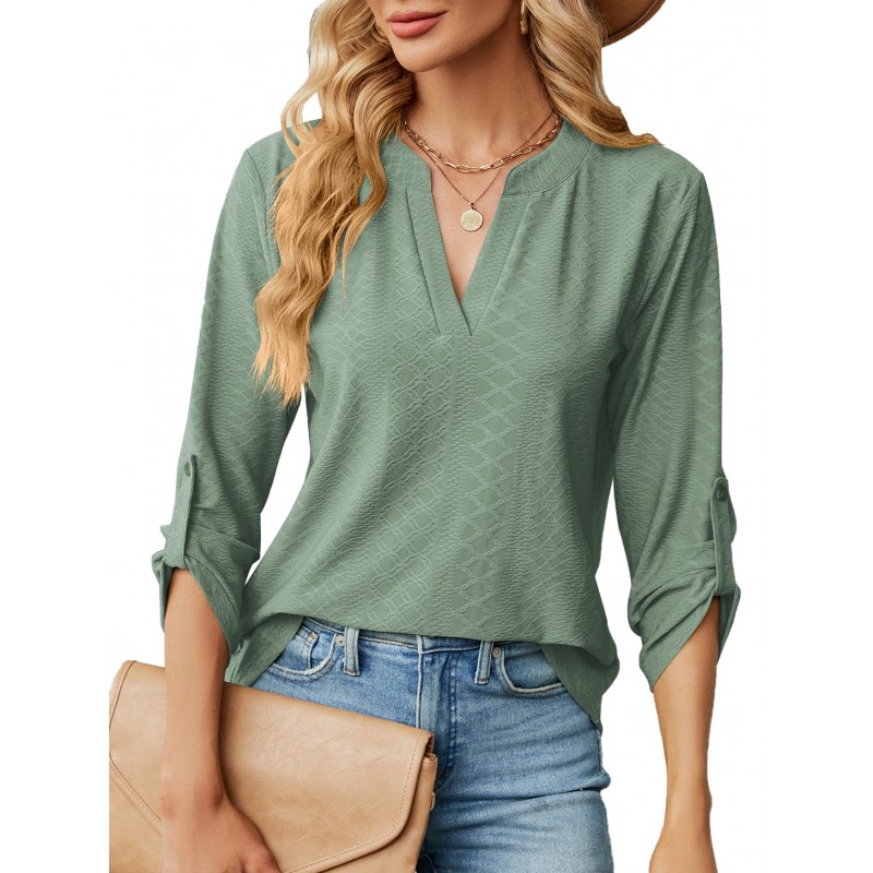 Summer Women Casual Solid Color V-Neck Shirt Top