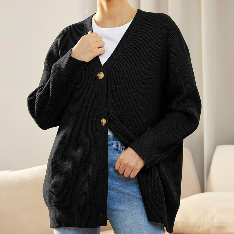 Women Simple Button V-Neck Solid Color Long Sleeve...