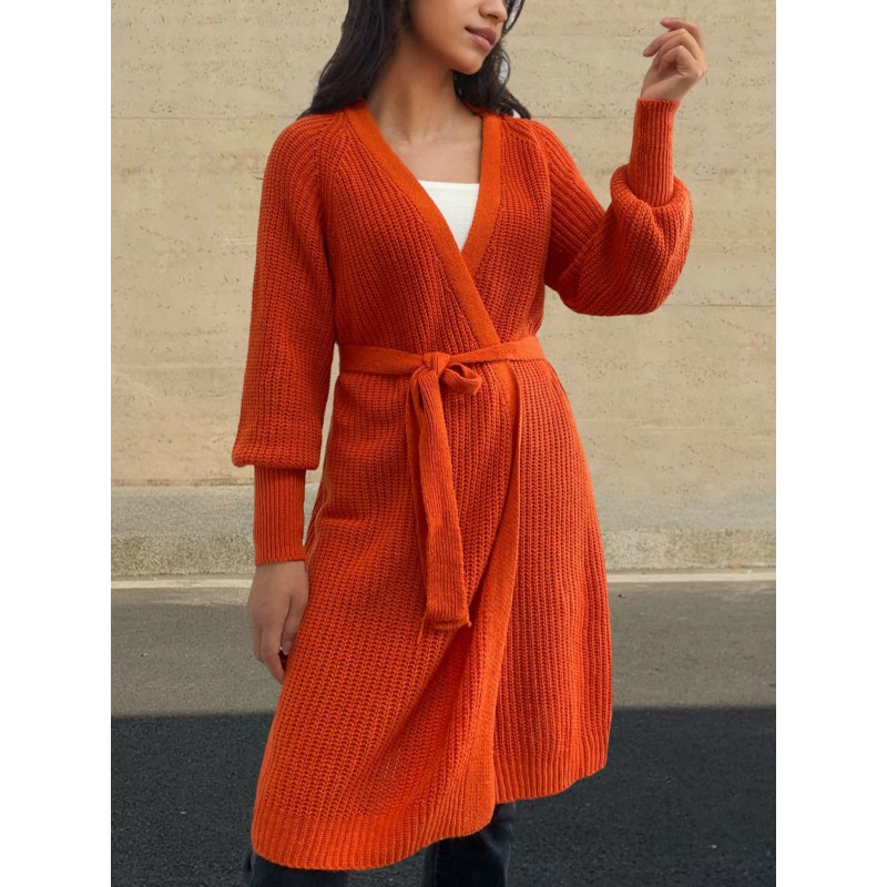 Casual Autumn And Winter Plus Size Mid-Length Cardigan Solid Color Women Knitted Sweater Coat