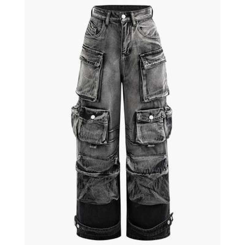 Women Fashion Tie-Dye Wide-Leg Cargo Jeans