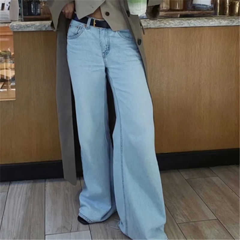 Women Retro Low-Rise Wide-Leg Jeans