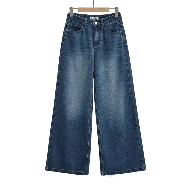 Women Retro Low-Rise Wide-Leg Jeans