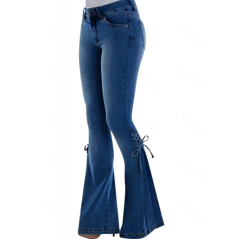 Women Fashion Creative Lace-Up Bow Flared Jeans