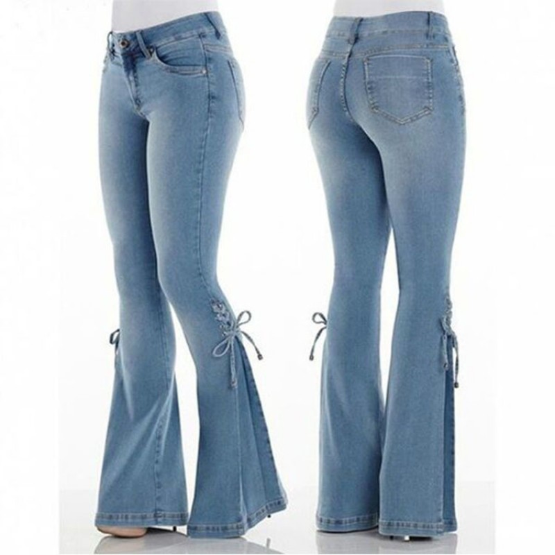 Women Fashion Creative Lace-Up Bow Flared Jeans