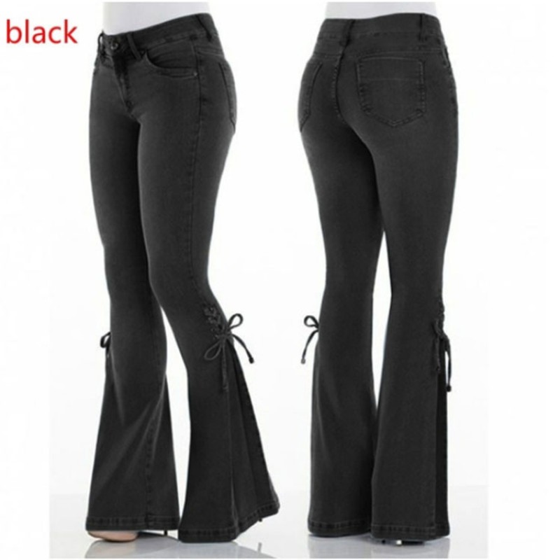 Women Fashion Creative Lace-Up Bow Flared Jeans